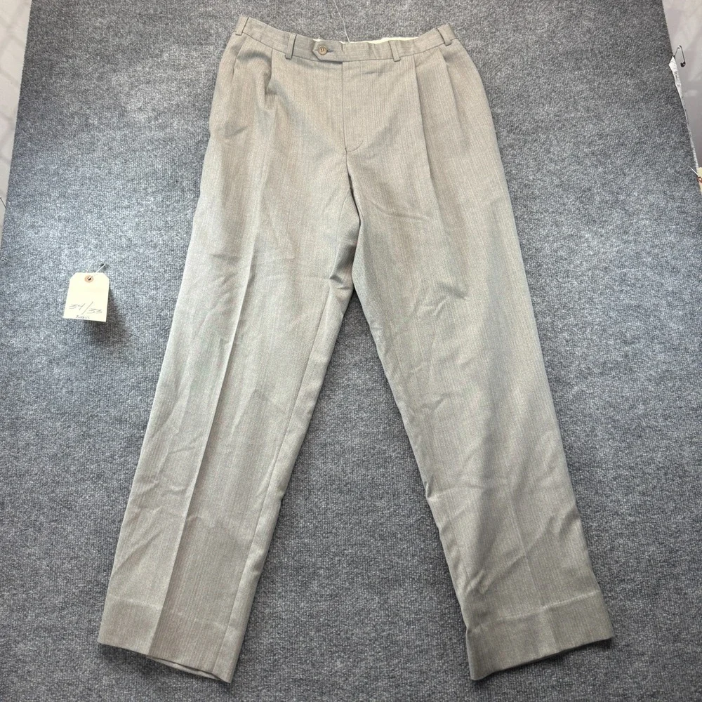 DKNY Dress Pants Men 34x33 Gray Pleated Formal Career Business Wear Straight Leg